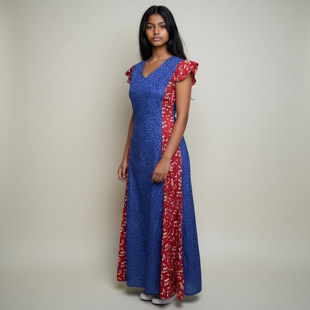 Handmade Costume Maxi Dress Music Theme Flutter Cap Sleeves
